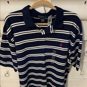 Ralph Lauren Navy and Cream Striped Polo